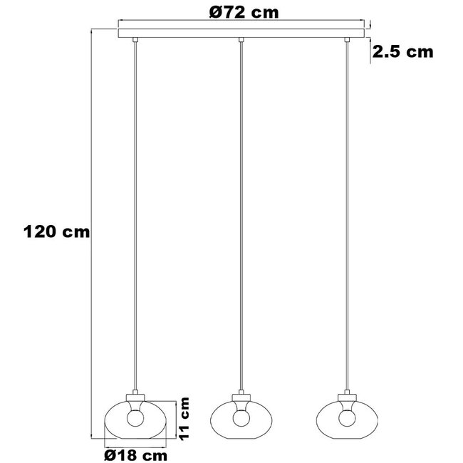 Vere pendant lamp with Amber glass, 3-light