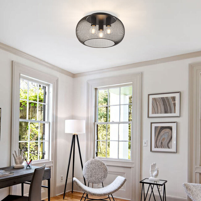 3-light ceiling lamp Caia in black metal