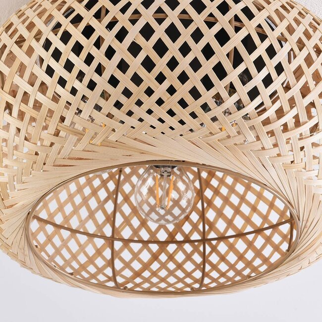 3-light bamboo ceiling light Caia - perforated shade