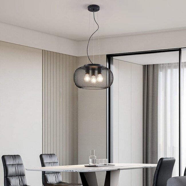 Industrial 3-light pendant light Cerise - black metal with perforated shade