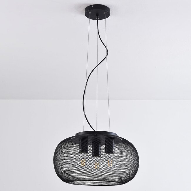 Industrial 3-light pendant light Cerise - black metal with perforated shade