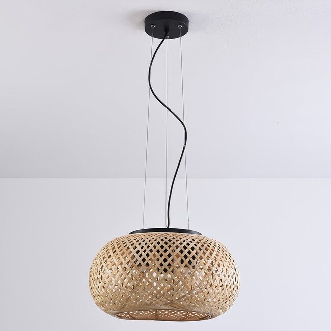 3-light bamboo pendant light Cerise - perforated shade