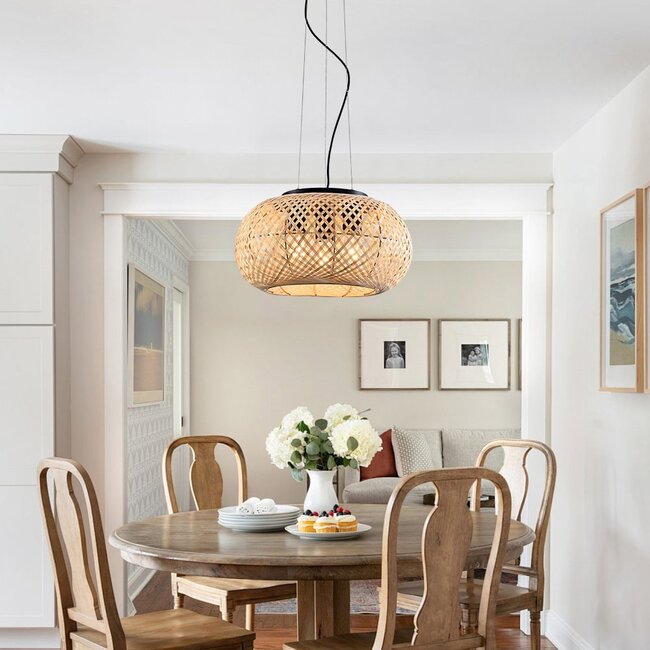 Bamboo pendant lamp, 3-light - Cerise