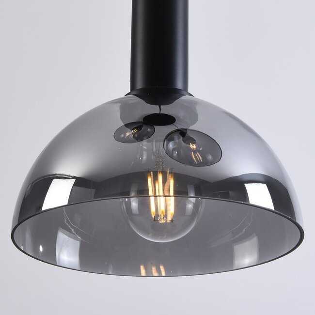 Black pendant lamp with smoked glass, 3-light - Fares
