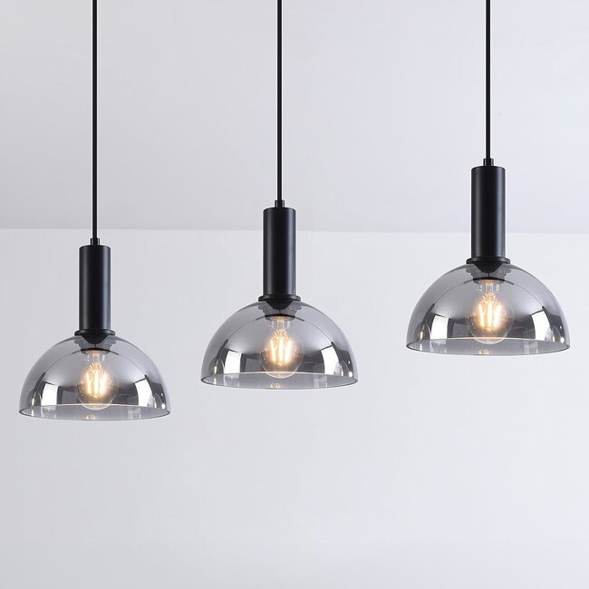 Black pendant lamp with smoked glass, 3-light - Filiz