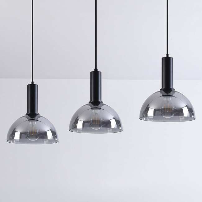 Black pendant lamp with smoked glass, 3-light - Filiz