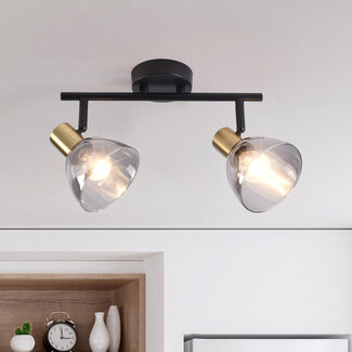 Ceiling spotlights black with brass Gold, 2-light - Kaio