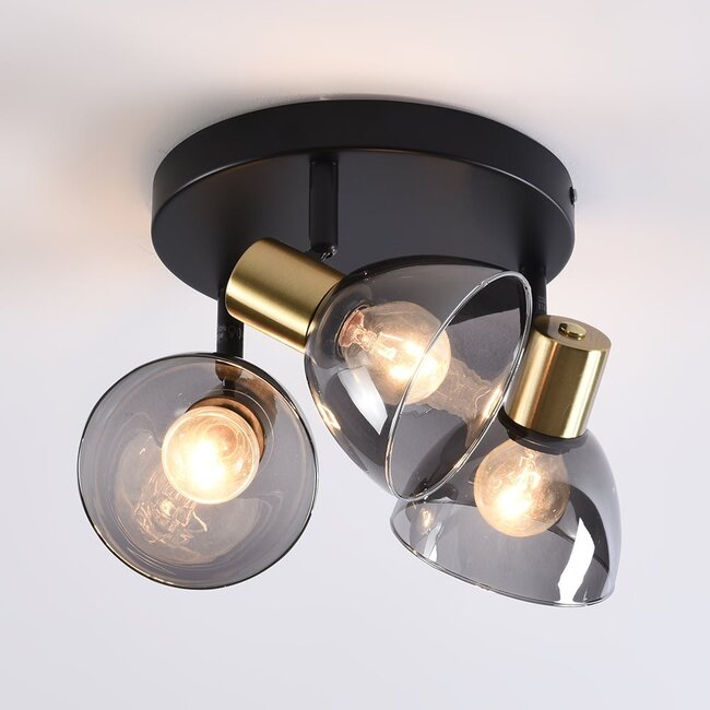 3-light ceiling spotlight Kyam - black with brass gold