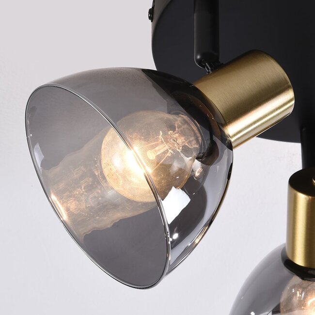 3-light ceiling spotlight Kyam - black with brass gold