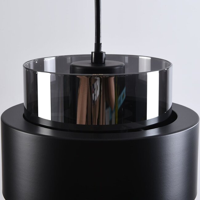 Black Fynna pendant lamp with smoked glass, 3-light