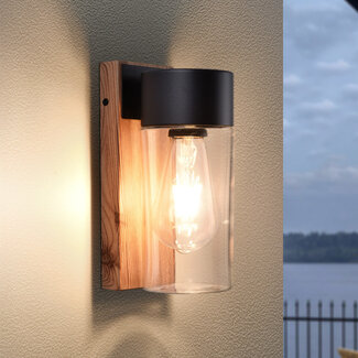 Stainless steel outdoor wall light in wood effect - Javi