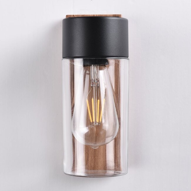 Stainless steel outdoor wall light in wood effect - Javi