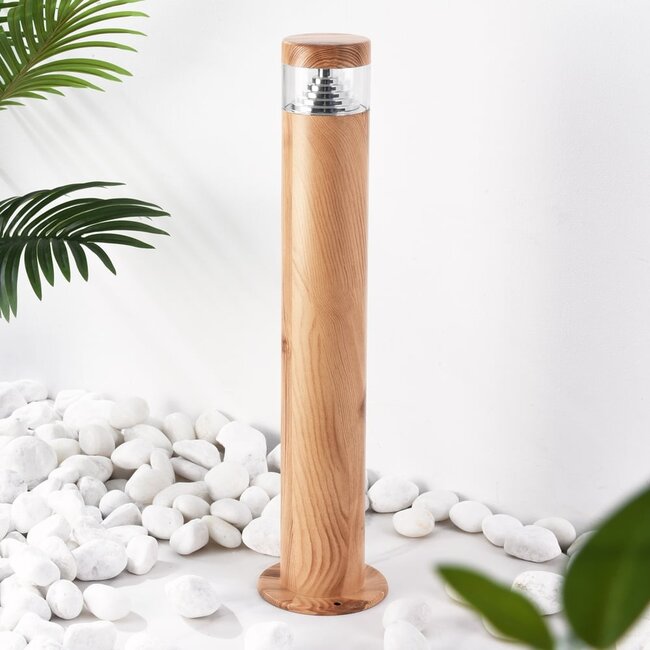 Tierra standing outdoor lamp in stainless steel - dark wood colour