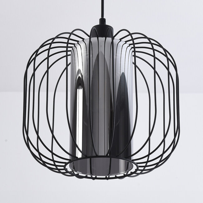 pendant light Dila - smoked glass with metal slats