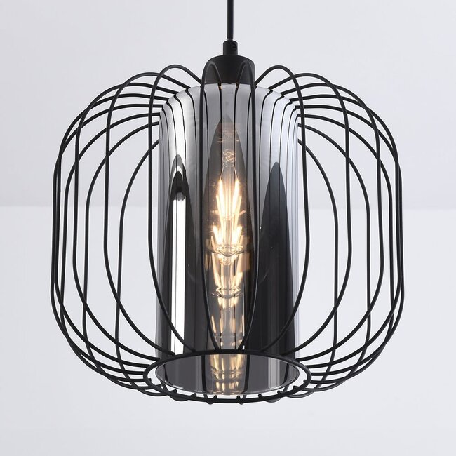 pendant light Dila - smoked glass with metal slats