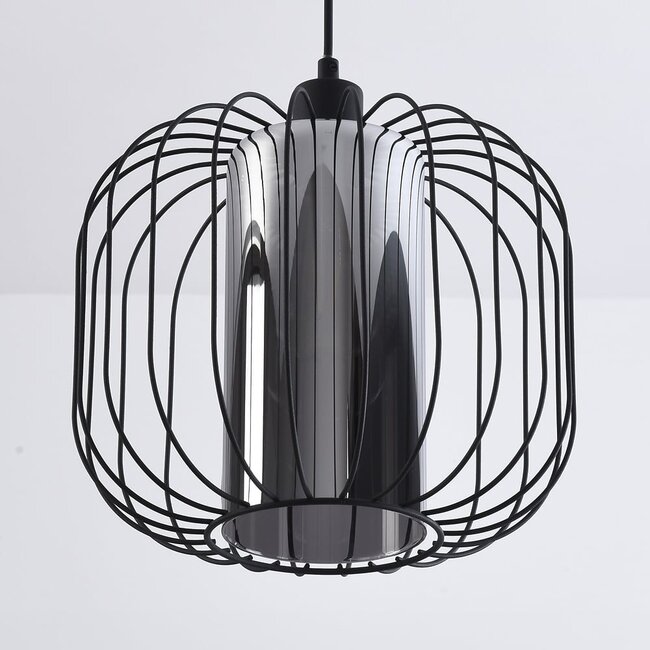 pendant light Dila - smoked glass with metal slats