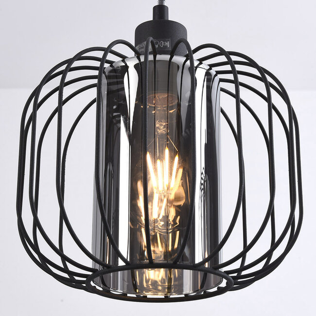 Dilan pendant lamp with smoked glass, 3-light - black