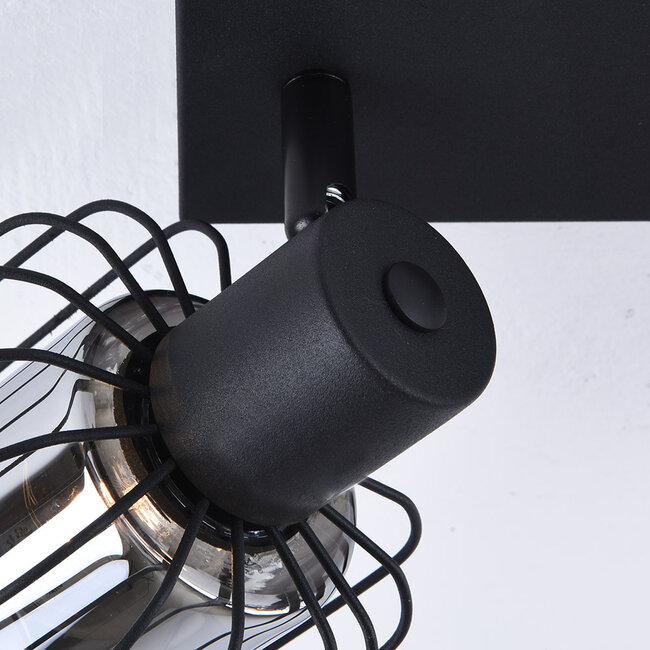 Ceiling lamp with smoked glass and swivelling spotlights, 2-light - Dua
