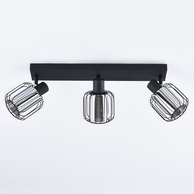 3-light ceiling lamp with smoked glass and swivelling spotlights - Diya
