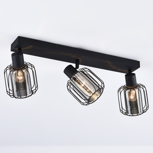 3-light ceiling lamp with smoked glass and swivelling spotlights - Diya