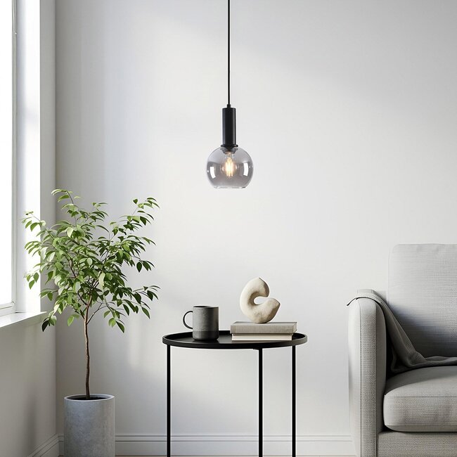 Inara pendant lamp with smoked glass, 1-light - Black