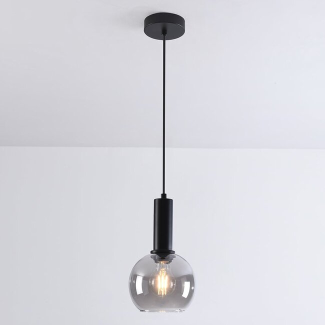 pendant light Inara - smoked glass and black, round shade