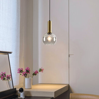 pendant light Inara - smoked glass and gold, round shade