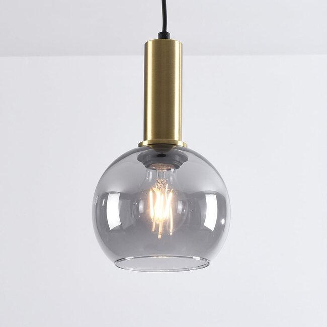 pendant light Inara - smoked glass and gold, round shade