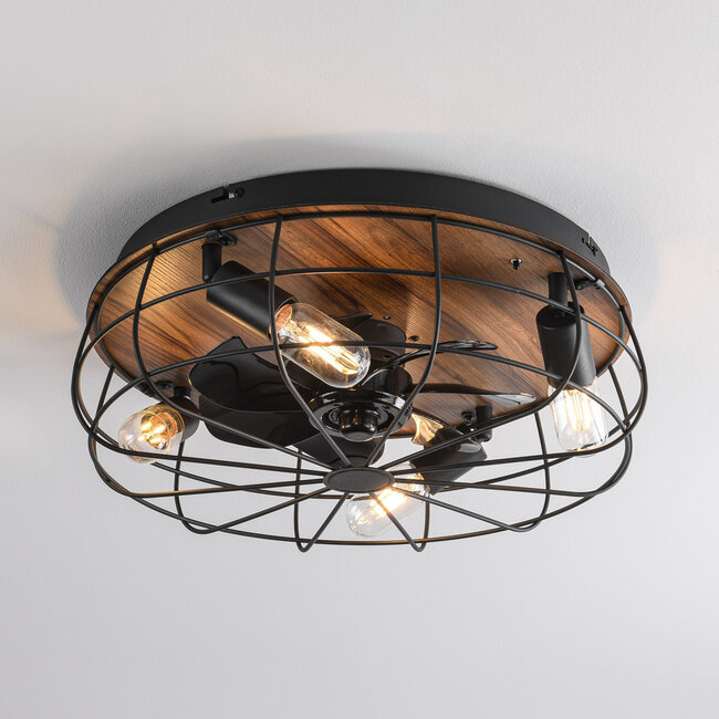 Industrial ceiling fan, Black with Wood effect - Fistik