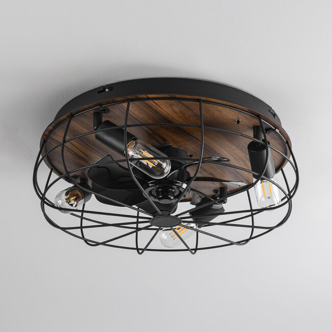 Industrial ceiling fan, Black with Wood effect - Fistik