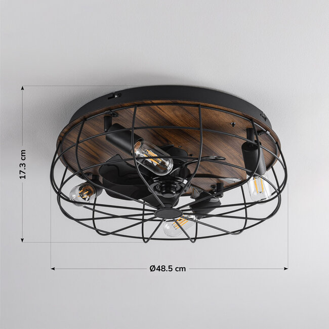 Industrial ceiling fan, Black with Wood effect - Fistik