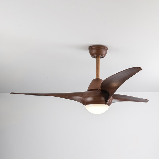 Ceiling fan with LEDs and adjustable colour temperature in dark brown wood effect - Wieke