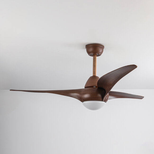 Ceiling fan with LEDs and adjustable colour temperature in dark brown wood effect - Wieke