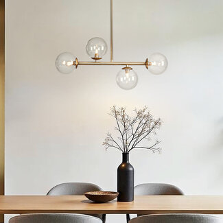 Asun Pendant Light with Golden Frame and Transparent Glass Spheres