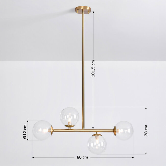 Asun Pendant Light with Golden Frame and Transparent Glass Spheres