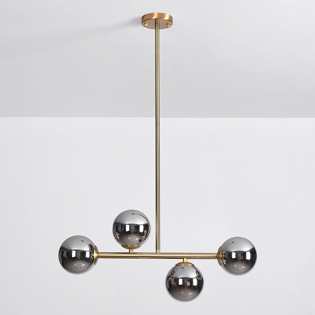 Asun pendant lamp with Golden frame and smoked glass spheres with Mirror effect