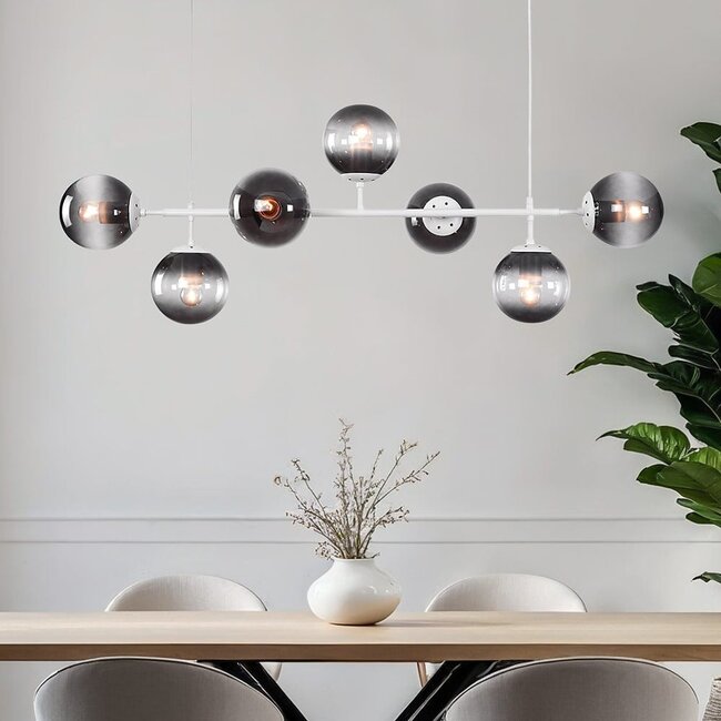 Designer pendant lamp with White frame and smoked glass - Hepta