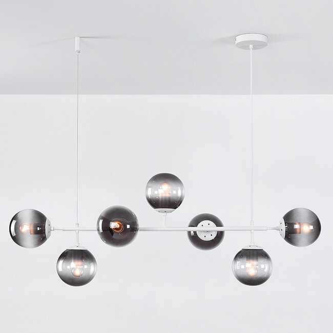 7-light pendant light Hepta - smoked glass and white