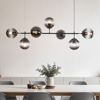 Designer lighting pendant lamp with black frame and smoked glass