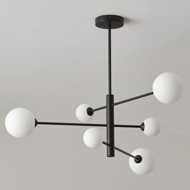 6-light ceiling light Sest - opal glass and black