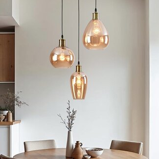 3-light pendant light Verona - amber glass and metal