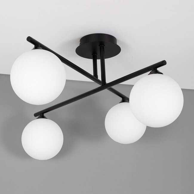 4-light ceiling light Nymo - opal glass and black