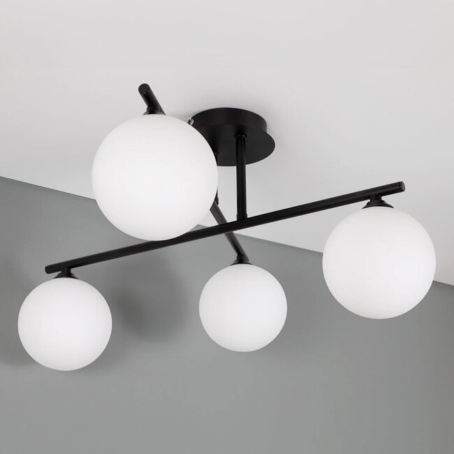 4-light ceiling light Nymo - opal glass and black