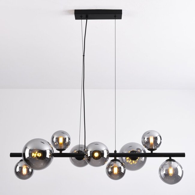 9-light pendant light Ennea - mirrored smoked glass and black