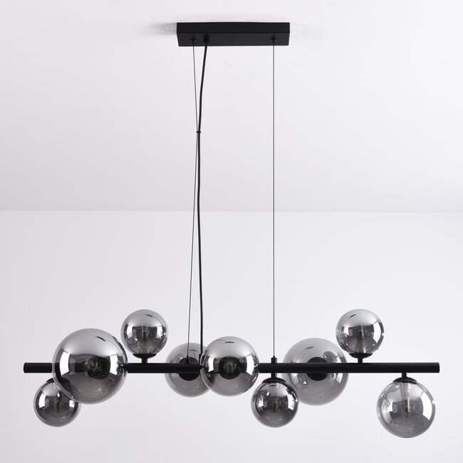9-light pendant light Ennea - mirrored smoked glass and black