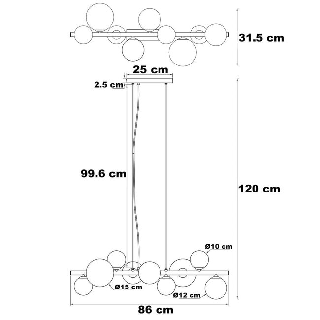 Ennea pendant lamp in smoked glass with Mirror effect, 9-light