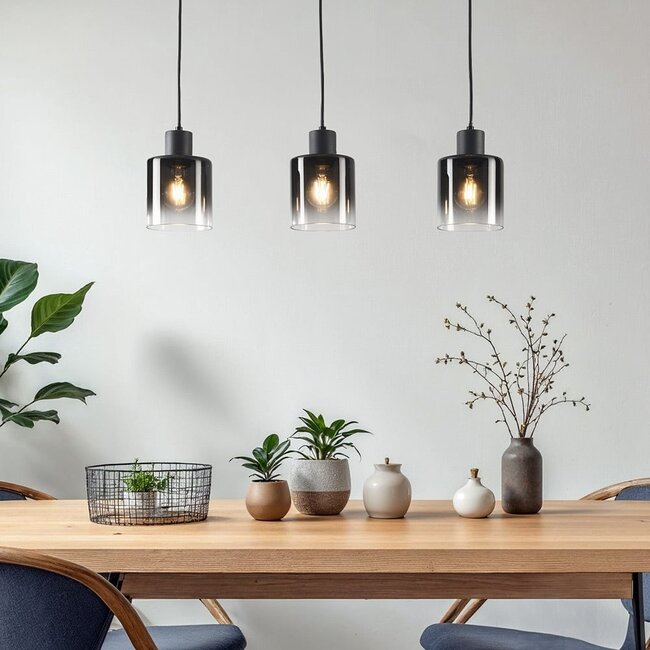 3-light pendant light Lyra - gradient smoked glass and black