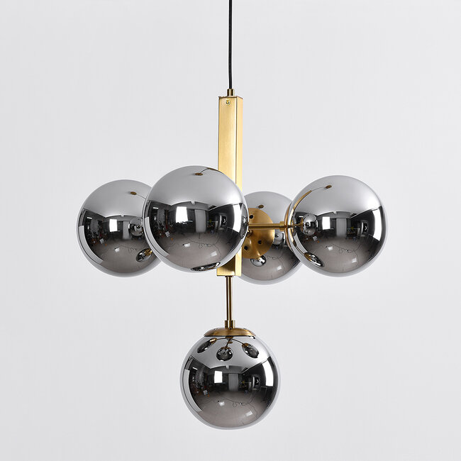 Modern Kenji pendant lamp, 5-light - Smoked glass with Mirror effect