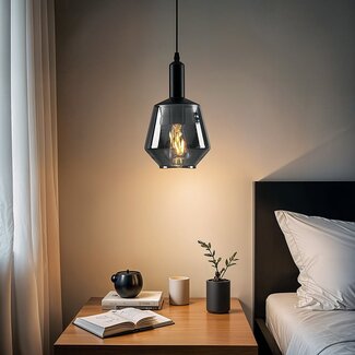 pendant light Mala - smoked glass elongated globe
