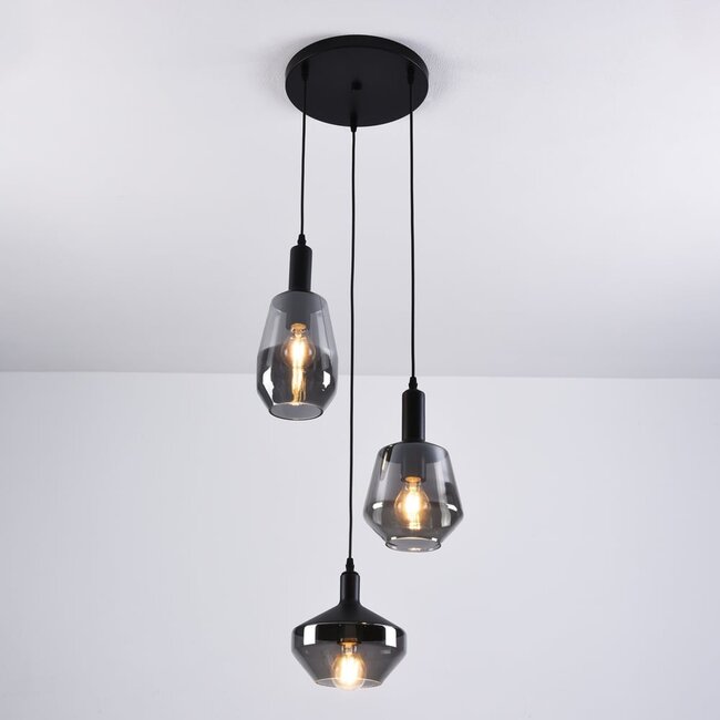3-light pendant light Mala - smoked glass and black